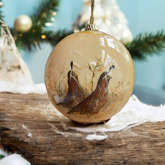 Vtg Decoupage Barry Patch Round Christmas Ornament Quails Nature Bird Watching - Picture 6 of 8